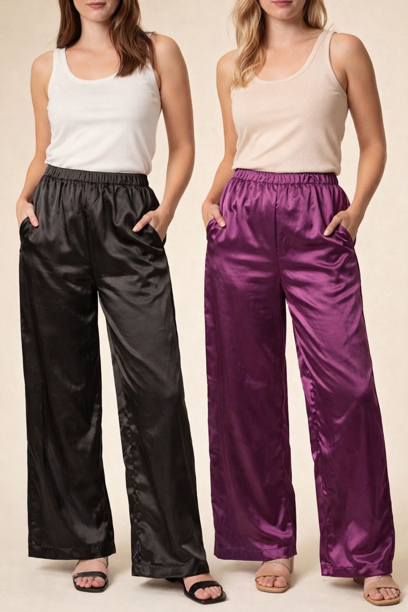 Women's Silk Satin Pajama Pants with Side Pockets