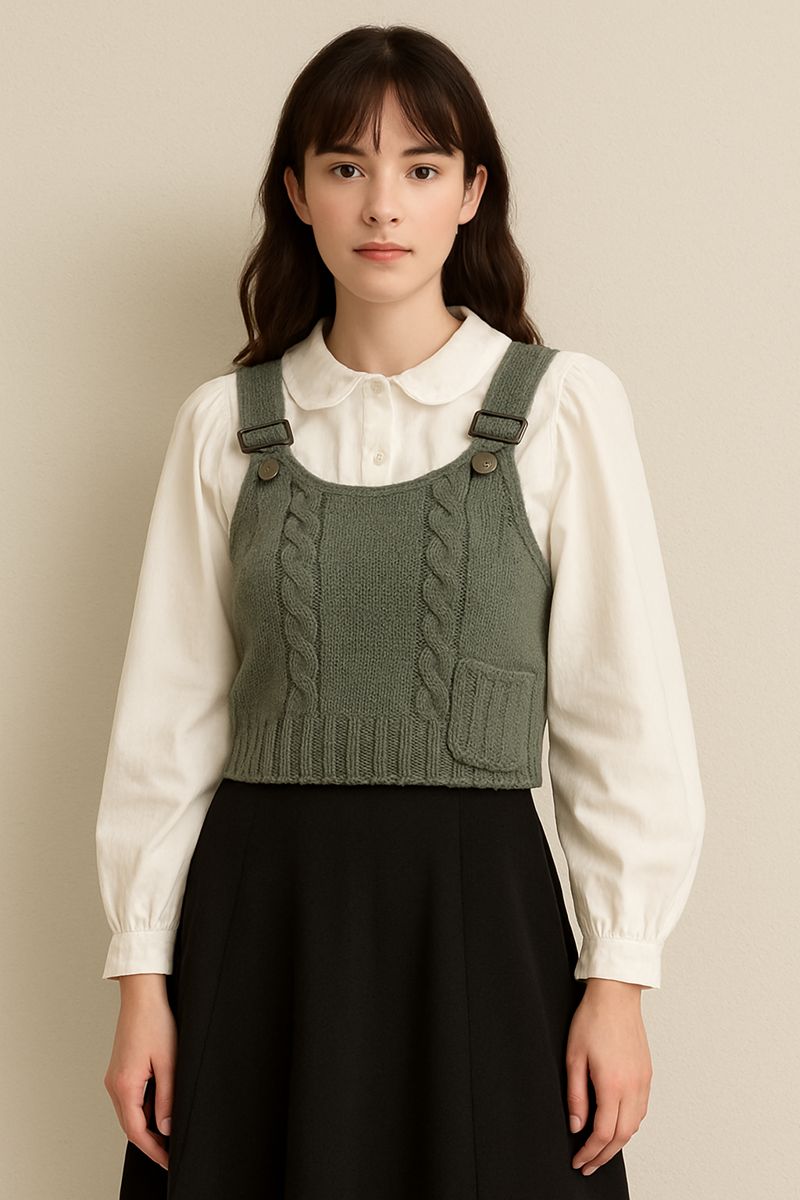 Cable Knit Crop Vest with Adjustable Straps